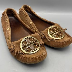 Tory Burch Toffee Brown Suede Alexandra Moccasin Flats Women’s Size 9
